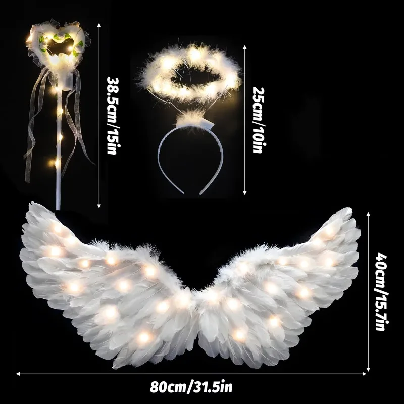 31.5 Adult Kid Angel Wing Halo and Fairy Wand for Adult Women  Children Girls Halloween, Christmas Party Costumes