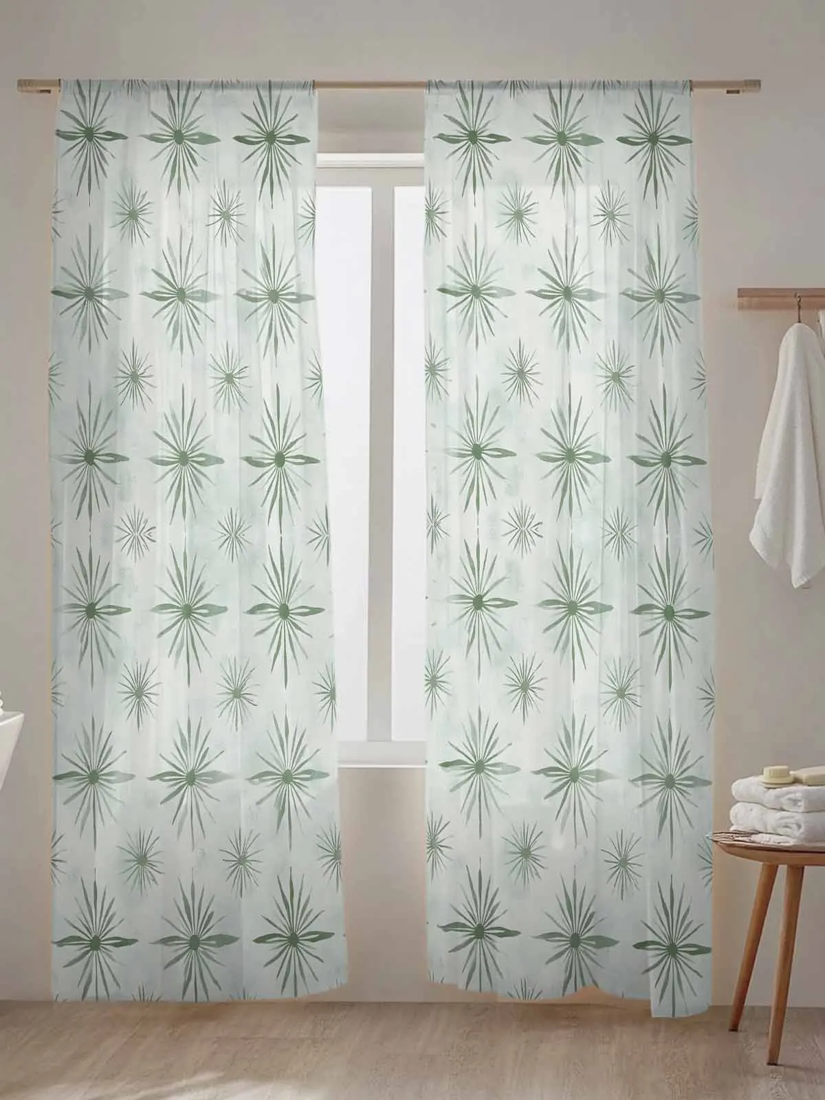 

Modernism Green Color Block Tulle Drapes for Living Room Bedroom Sheer Window Curtains Kitchen Balcony Voile Curtains