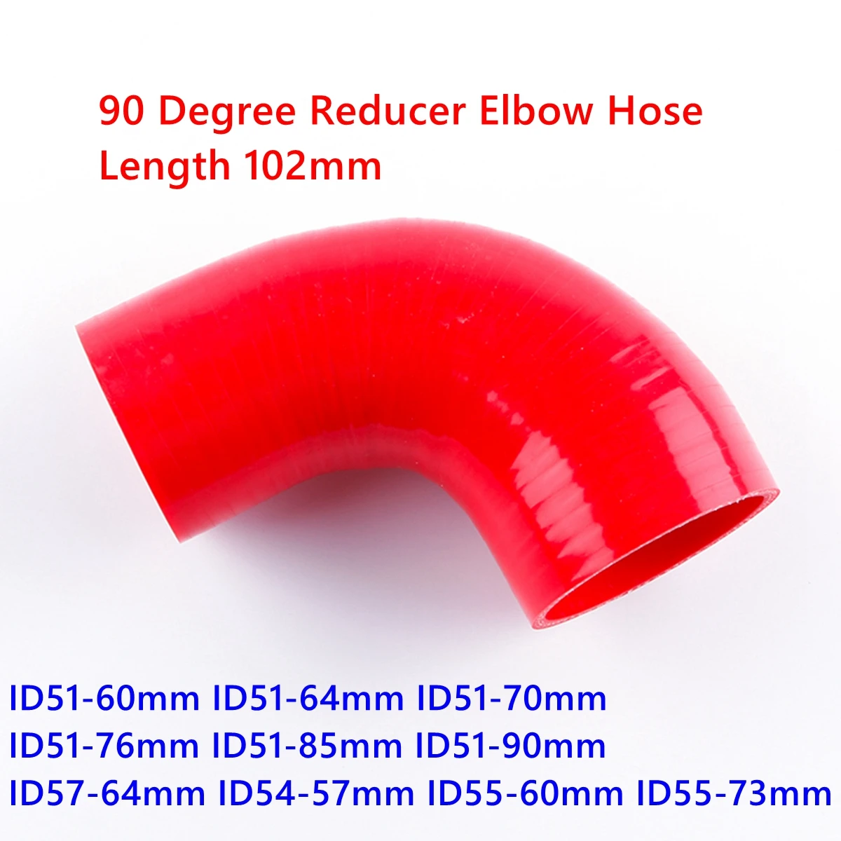 Red 90 Degree Reducer Elbow General Silicone Tube Coolant Intercooler Pipe Hose ID 51mm 54mm 57mm 60mm 64mm 70mm 76mm 3 Or 4Ply