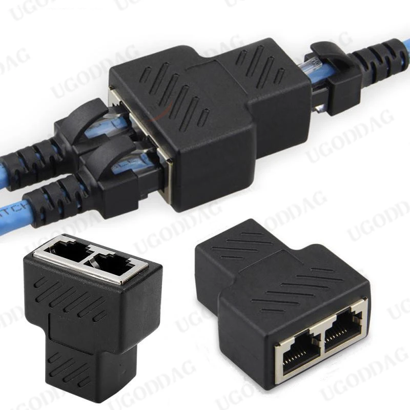 1PCS 1 To 2 Way LAN RJ45 Extender Splitter Ethernet Adapter For Internet Cable Connection 1 Input 2 Output High Quality