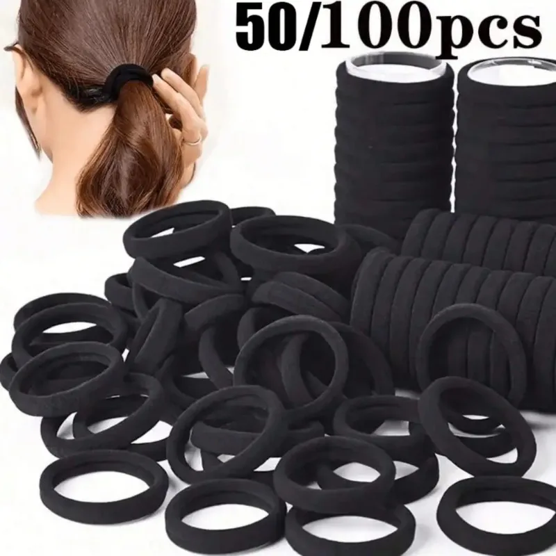 

50/100 шт. черные и красочные высокоэластичные резинки для волос — бесшовные резинки для хвоста, удобные и прочные