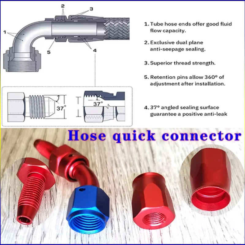 Hose Fittings Adapter Aluminium Forged Type Swivel Hose End Oil Fuel Reusable Fitting AN4 6 8 10 12 The Angle 0/45/90/180 Degree