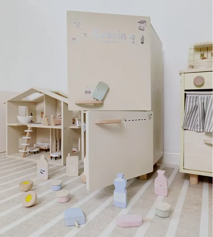 Holzhaus Küche Kinderspielzeug Waschmaschine Kühlschrank Küchenutensilien Kochgeschirr Set Mädchen Baby Geschenke