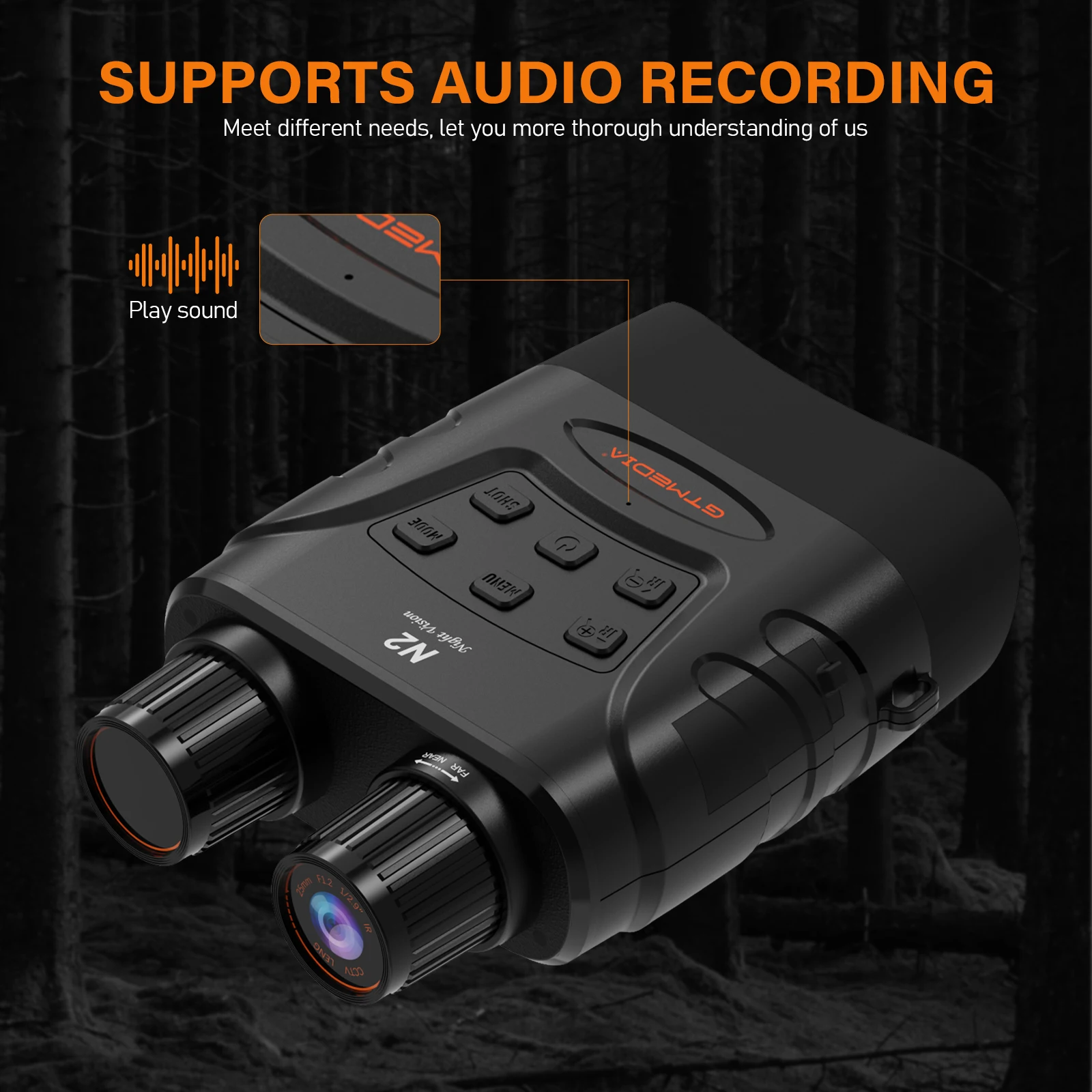 GTMEDIA N2 Night Vision Goggles Binoculars 2.4" HD TFT Screen 5X Zoom Infrared LED Handheld With Neck Strap for Camping Hiking