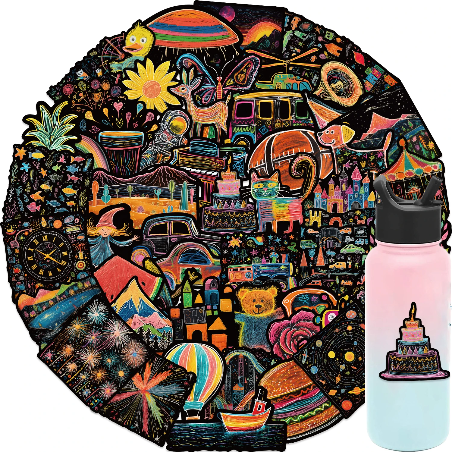 53PCS Cool Black Funny Cartoon Stickers For Kids Punk DIY Car Motorcycle Luggage Waterproof Decal Sticker Classic Toy