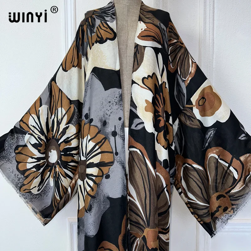 WINYI summer kimono beach wear women 2024 dress beach cover up Cardigan boho Hot stamping coat abayas dubai luxury muslim dress