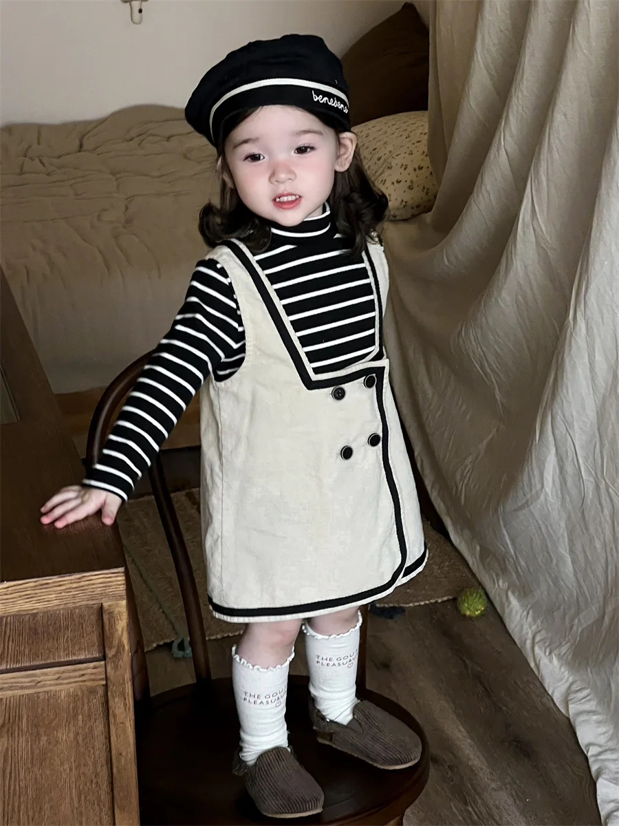 Robe en velours côtelé monochrome pour bébé fille, vêtements décontractés pour tout-petits, mode mignonne, nouveau, automne 2025