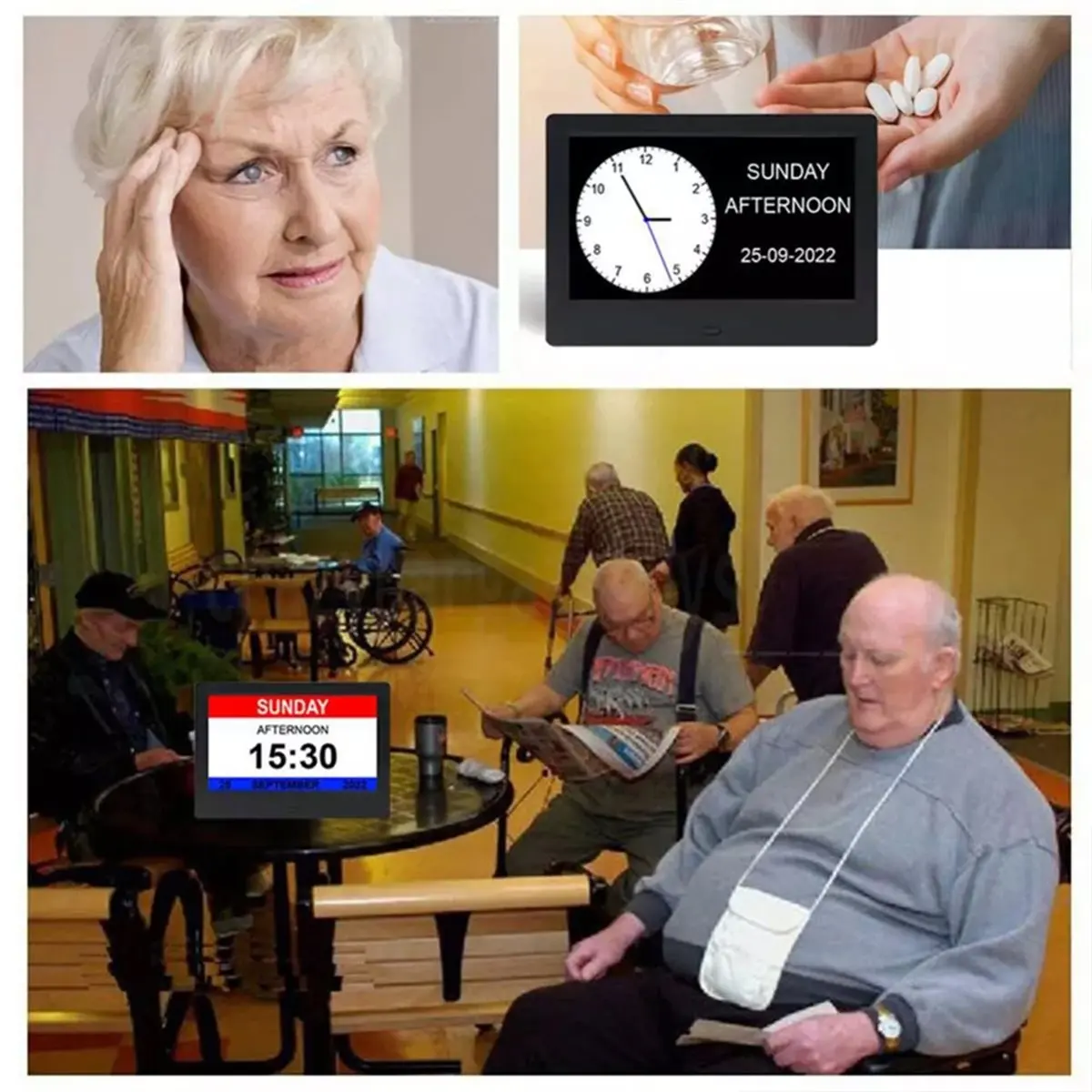 Promotion 7inch Digital Calendar Alarm Clock Automatic Dimming Large Dementia Alzheimers Medicine Time for the Elders EU Plug
