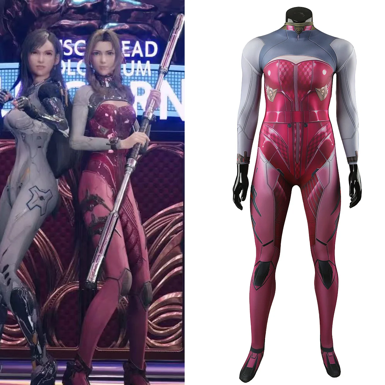 

Game FF7 Remake Aerith Cosplay Jumpsuit Adult Women 3D Printed Spandex Zentai Bodysuit Halloween Carnival Party Battle Rompers