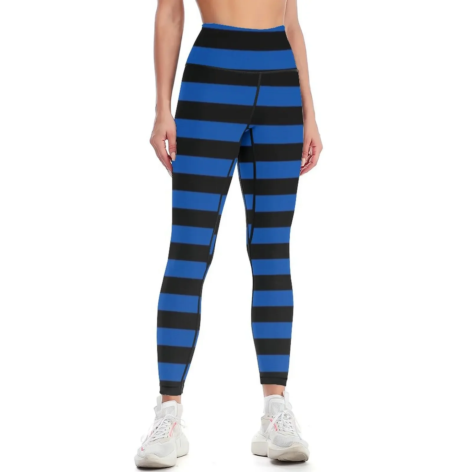 

Cobalt Blue and Black Horizontal Stripes Leggings Women's tights gym's clothing Fitness woman Womens Leggings