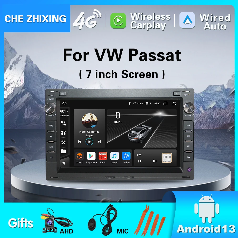 2 Din Android 13 Car Radio For VW PASSAT B5 MK4 MK5 SHARAN Jetta Bora Polo TRANSPORT T5 CITI CHICO Multimedia GPS Stereo Carplay