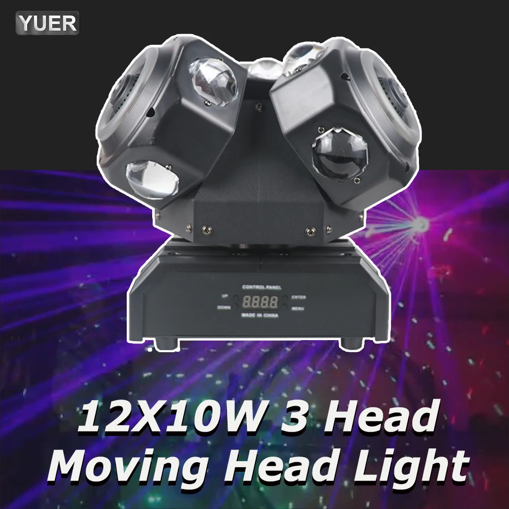 YUER NEW Mold 12X10W 3 head moving head light With RGB Laser With Aperture Light For DJ Disco Stage Wedding Music Party Bar