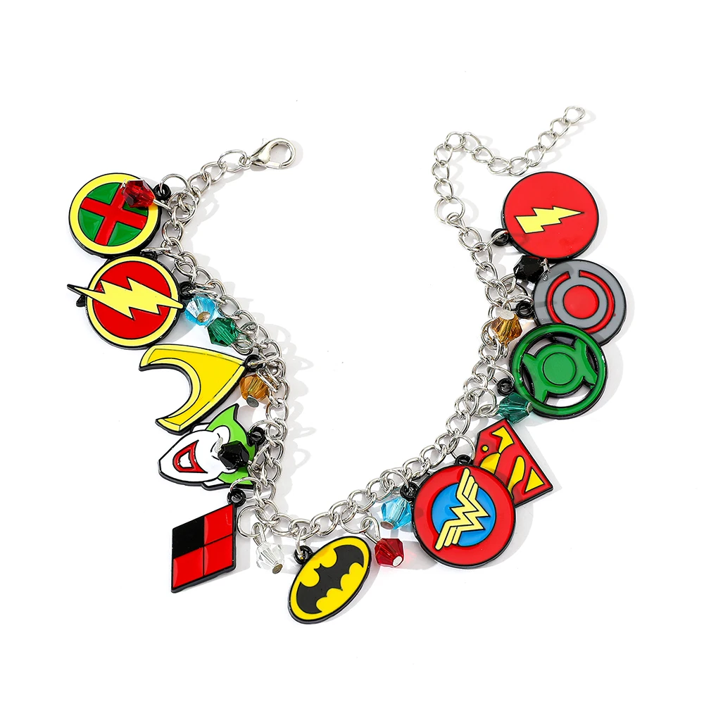 Classic Popular Superhero Movie Figure Bat Superman The Flash Bracelet Green Lantern Martian Manhunter Pendant Accessories