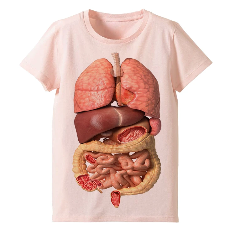 Spoof Heavy Taste Horror Bloody Human Anatomy Organs Viscera Alternative Cotton Printed Short-sleeve T-shirt Spoof Essential