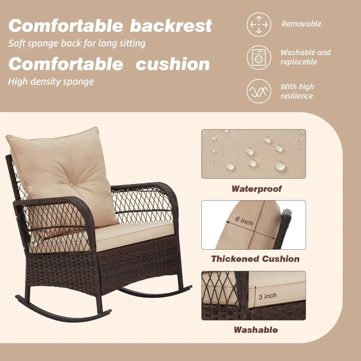 [Beperkte tijdaanbieding, alleen vandaag! ]3-delige terrasset, schommelstoel buiten met dikke kussens en glazen tafel voor balkonfront