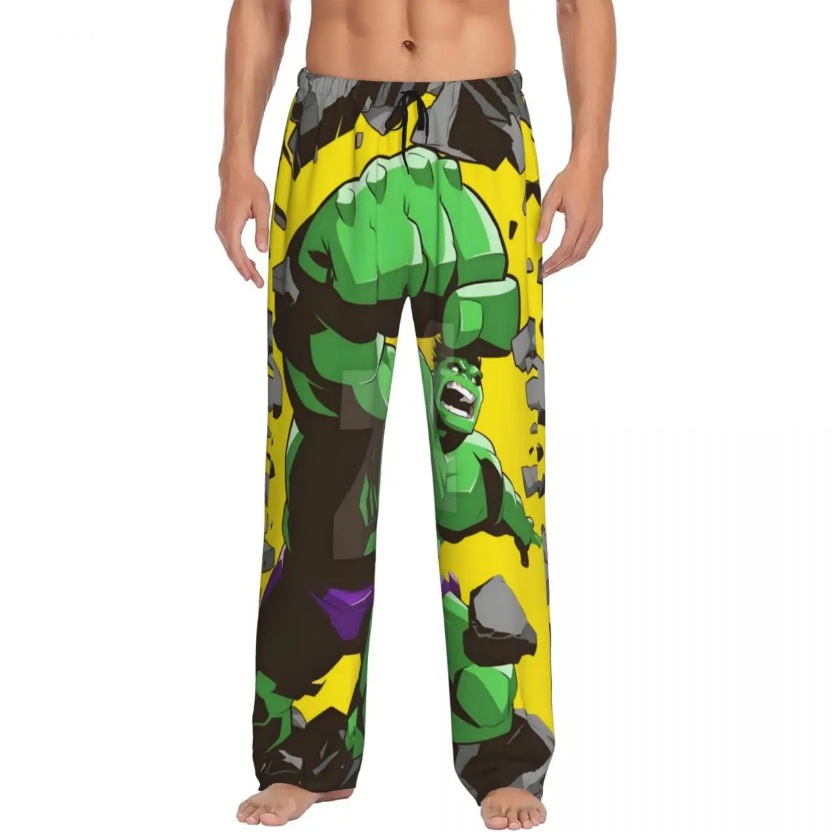

Custom Hulk Pajama Pants Sleepwear Men Elastic Waistband Green-Skinned Sleep Lounge Bottoms with Pockets