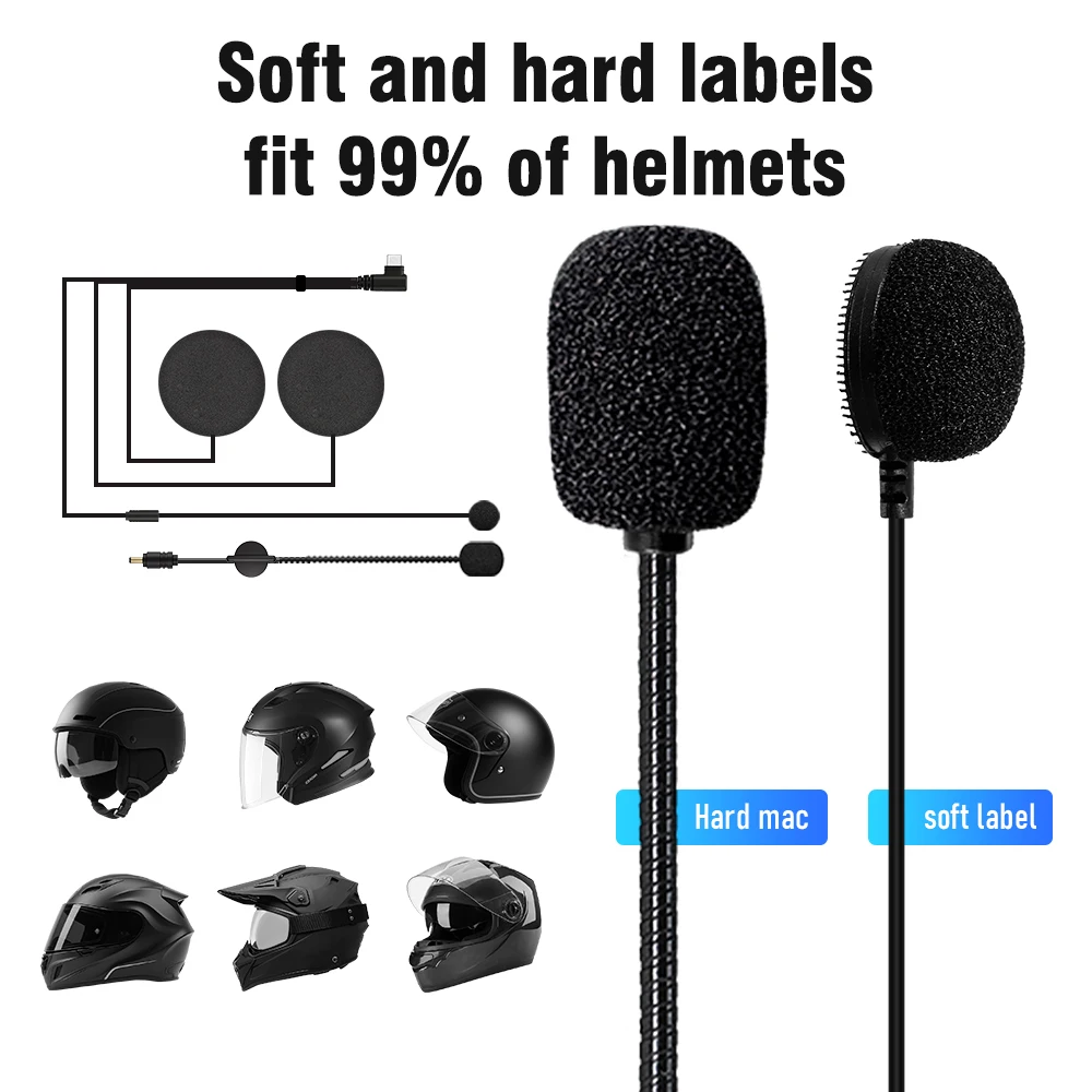 2-in-1 Microphone Full Helmet Half Helmet Type C Plug Microphone Cable Helmet Bluetooth Headset Intercom Accessories Soft Hard