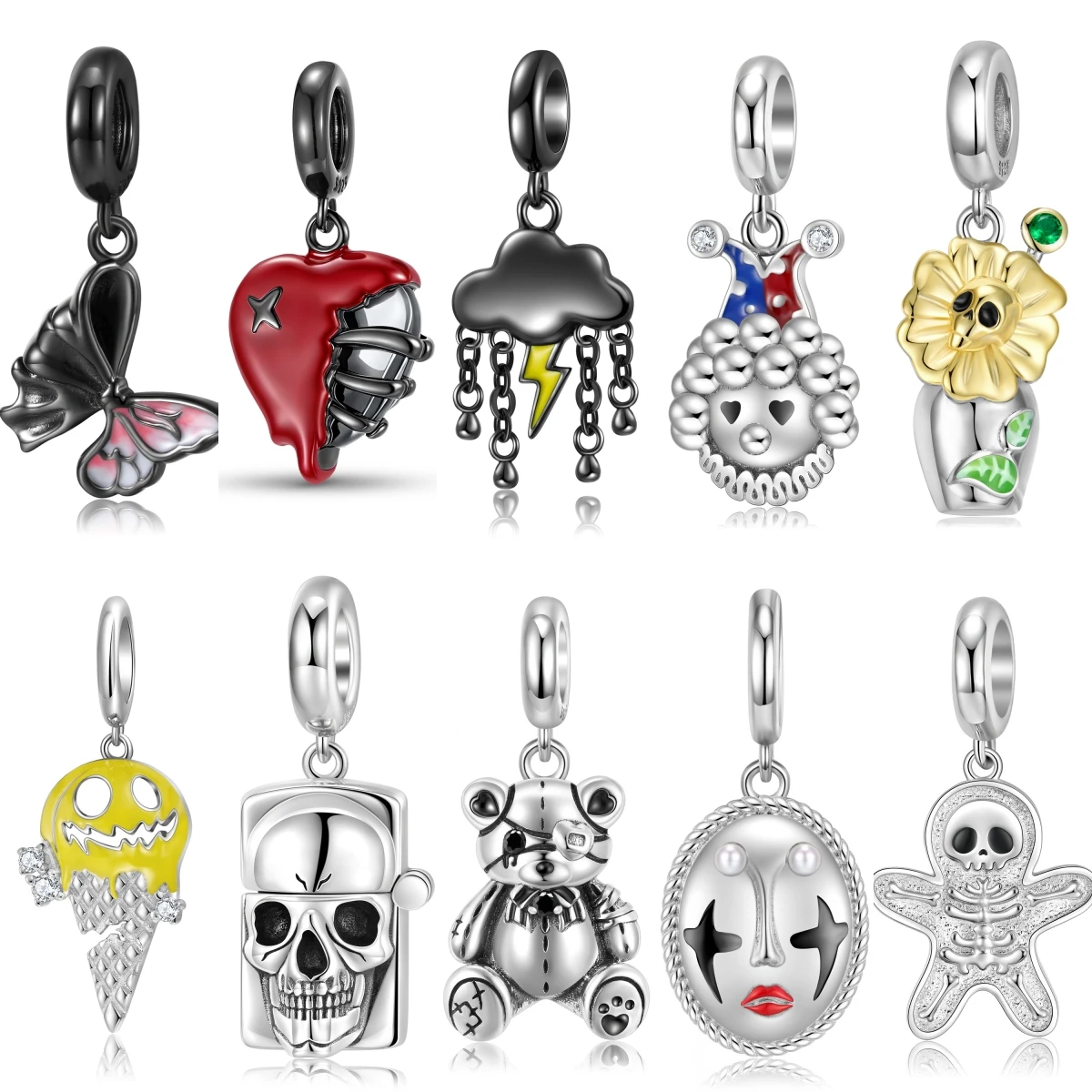 

925 Sterling Silver Halloween Violent Bear Black Butterfly Gold Pumpkin Charm Zircon Fit Original Bracelet DIY Jewelry Makin