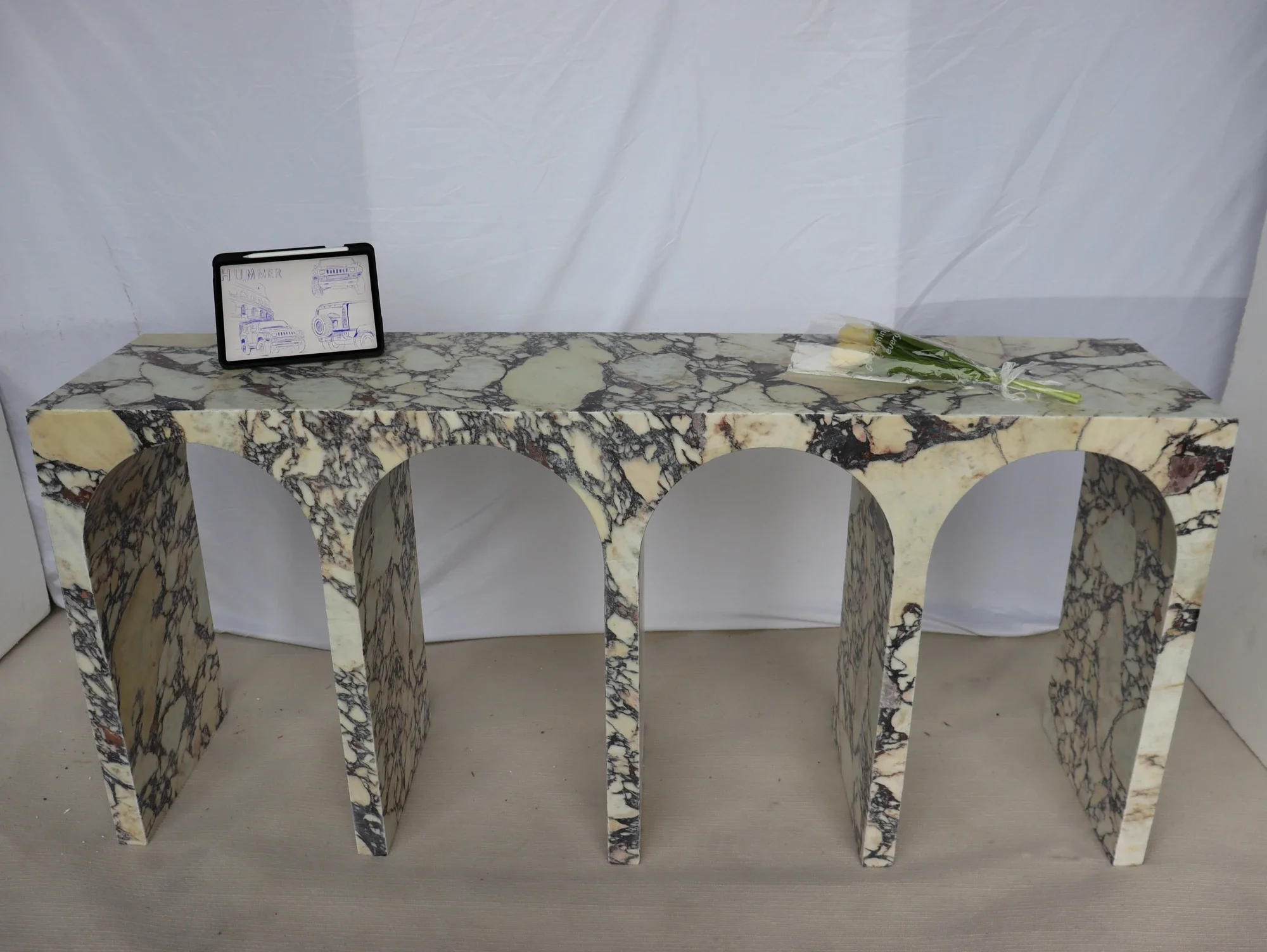 Custom Design Arch Shape Calacatta Viola Marble Table For House Decoration Luxury Marble Entrance Table Marble Console Table