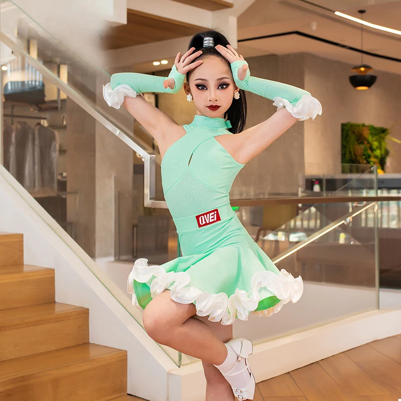 Novo vestido de competição de dança latina crianças salsa samba roupas de dança profissional meninas chacha vestidos de festa de dança latina dw10699