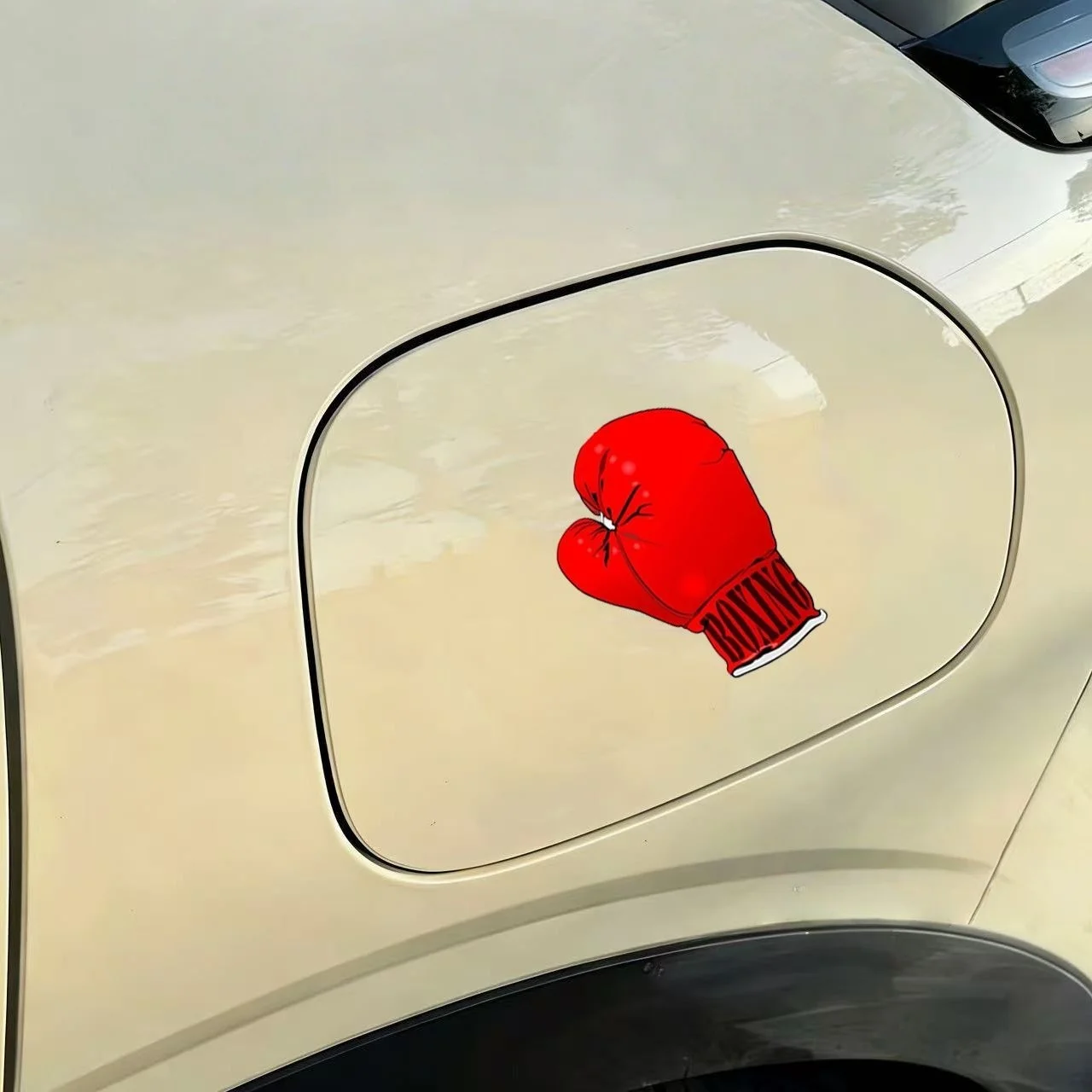 1Pc Red Boxing Glove Waterproof Vinyl Sticker for Motorcycle Helmet Fuel Tank EV Car Decor