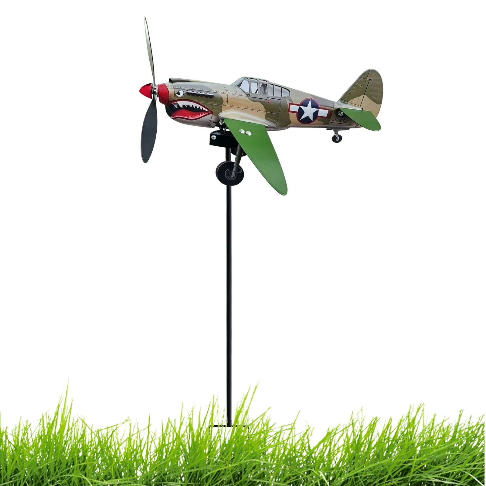 Garden Wind Spinner Funny Rotating Decorative Outdoor Sculpture Warbird Plane Iron Art Propeller Lawn Patio Pathway Ornament