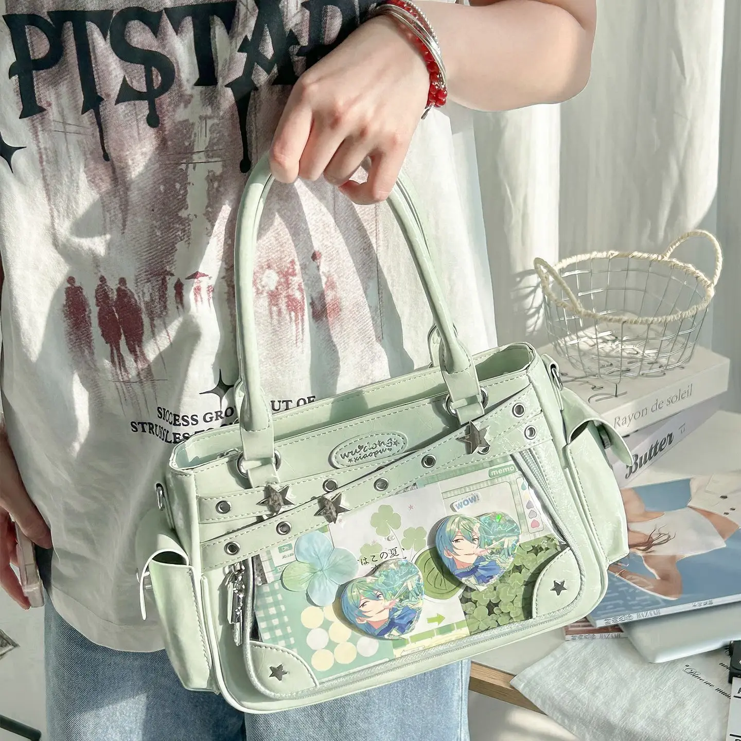 Kawaii Girls Ulzzang Y2K ItaBag Daily Commuting Class Tote Bags Star Punk Mini Ita Handbag, Y2K Crossbody Ita Bag