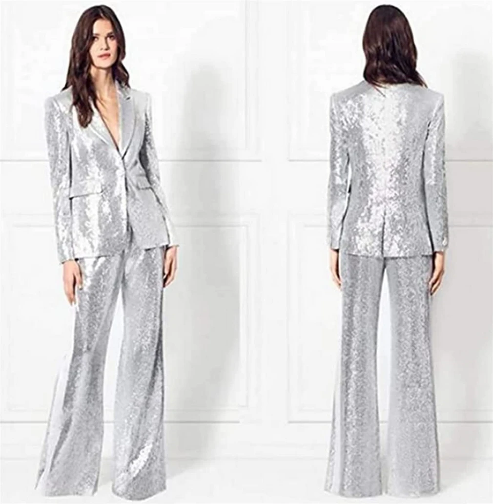 Women's Sequined Suit Set, Jacket and Pants, Chic Outfit, Wedding Party Dress, Fashion Pantsuit, Autumn,Customized