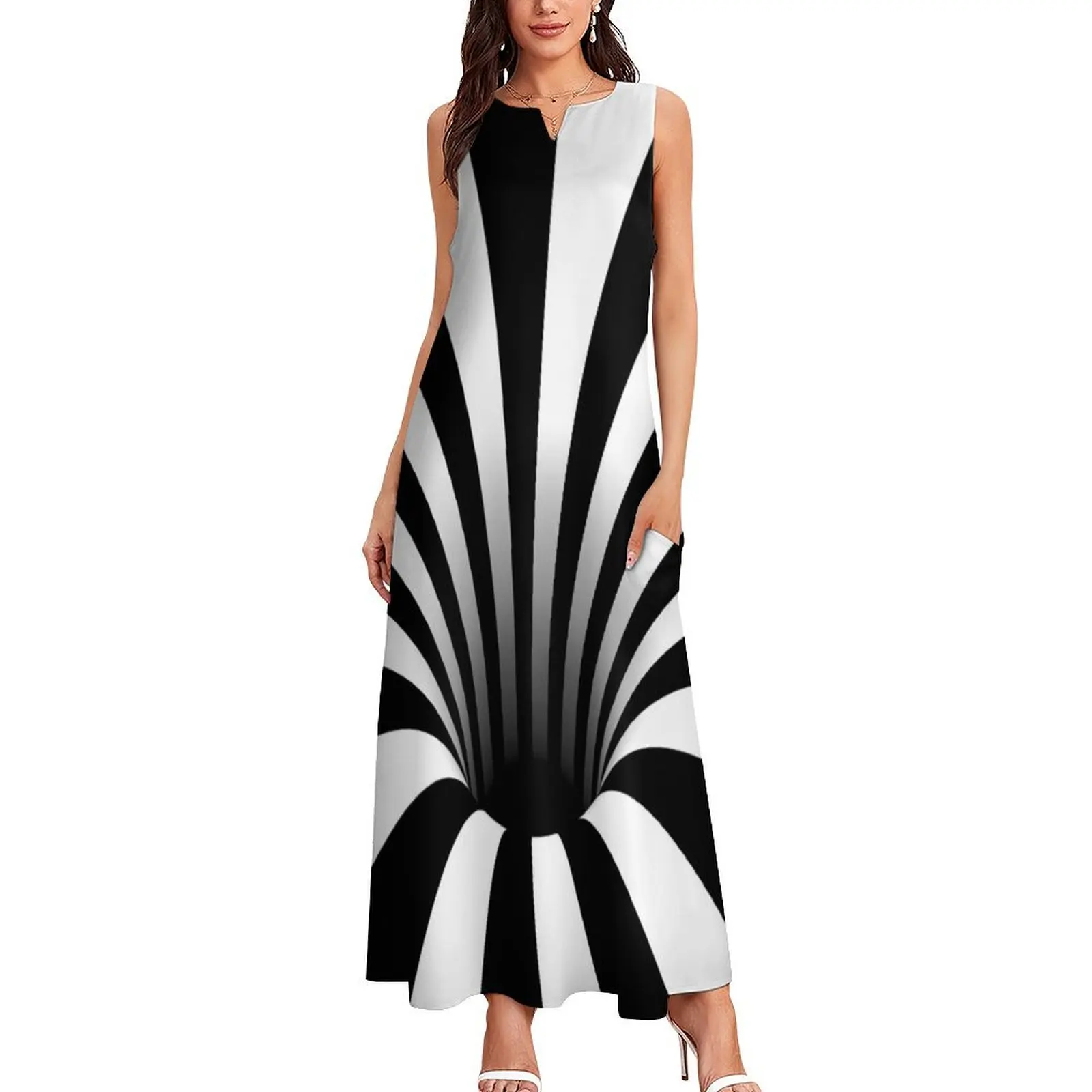 Optical Illusion Black Hole Lines (Black/White) Long Dress summer dress woman 2025 trendy elegant dresses for women Dress