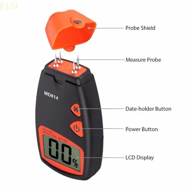 

E15A Pin Type Water Leak Detector Reliable Damp Meter High Accuracy Moisture Meter Plastic for Wood & Building Materials