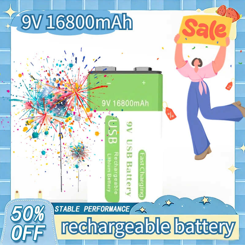 

New 9V 16800mAh Rechargeable Lithium-Ion Battery w/Micro USB, Ultra High Capacity for Multimeter, Microphone, Toys, Remote Co