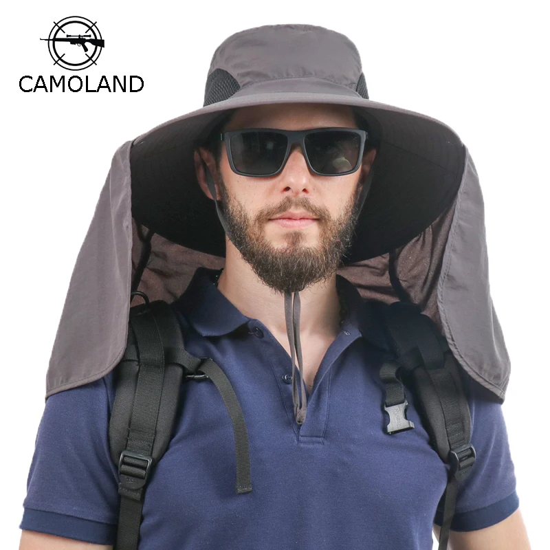 

CAMOLAND Summer Outdoor Sun Hat Men Women Multi-Functional UV-Proof Bucket Hat Fisherman Hat Man Traveling Neck Protection Cap