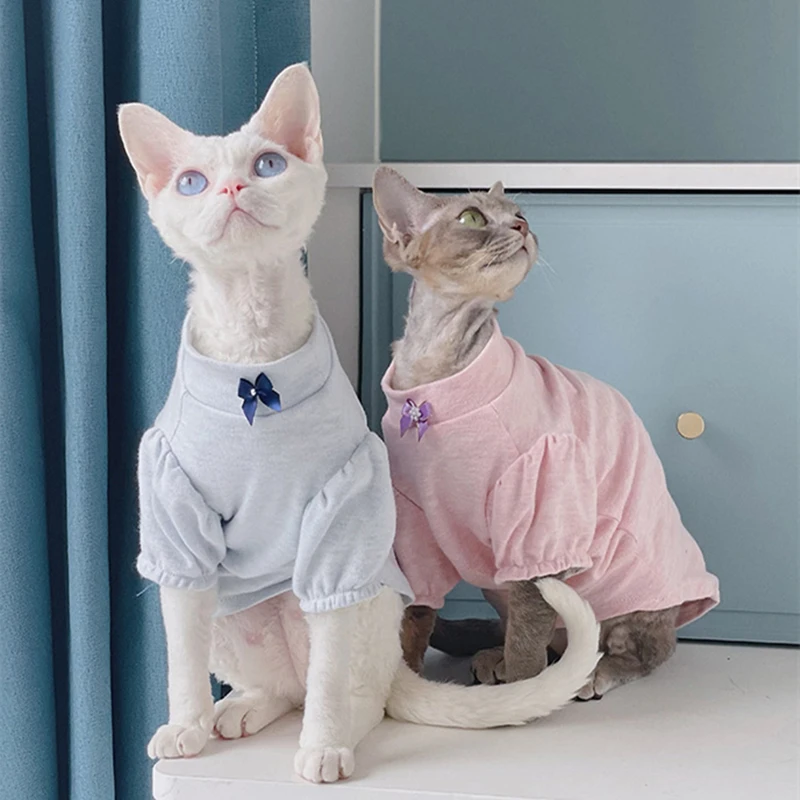 Princess Sphinx Cat Clothes Elegant Kitten Hoodies With Bow Comfoetable Pet Shirt Soft Costume For Sphynx Devon Rex Spring Autum