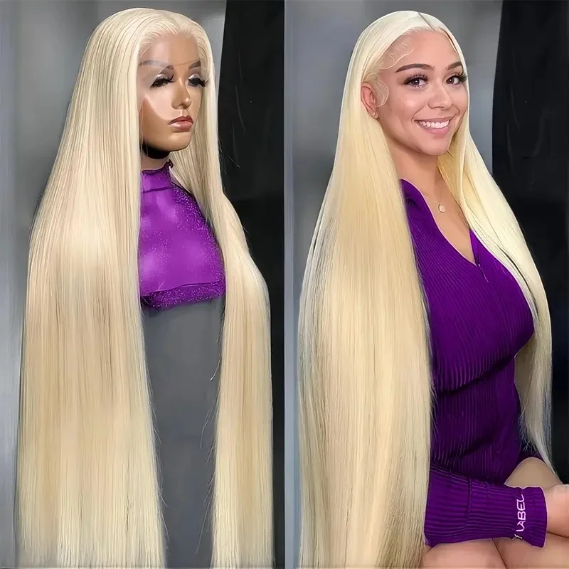 Gerade blonde Spitze-Frontal-Echthaar-Perücken, 220 Dichte, 13 x 4 vorgezupft, mit Babyhaar, transparente Spitze-Front-Perücke für Frauen 613