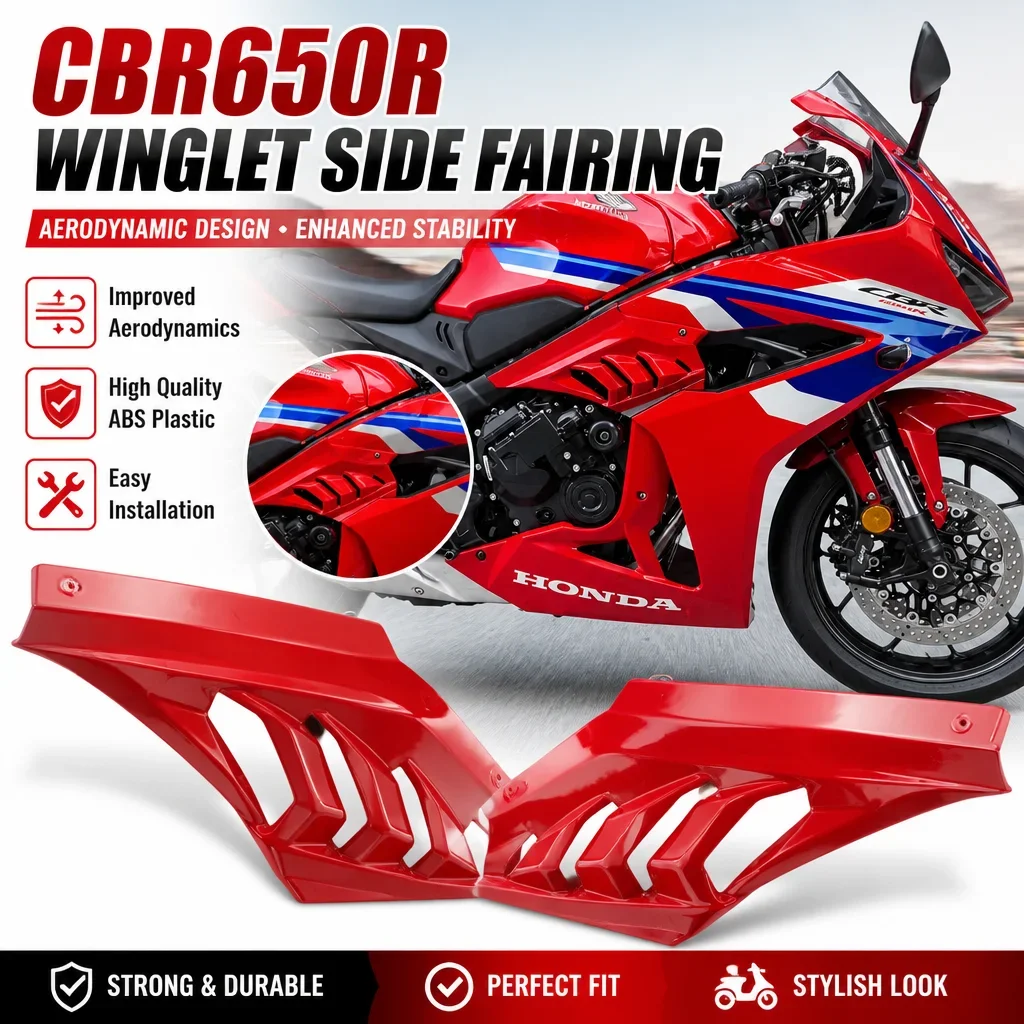 

For Honda CBR650R 2024-2025 Shark Fin Side Fairing Panel ABS Cooling Vents Heat Dissipation Bodywork Cover New Red L+R Set