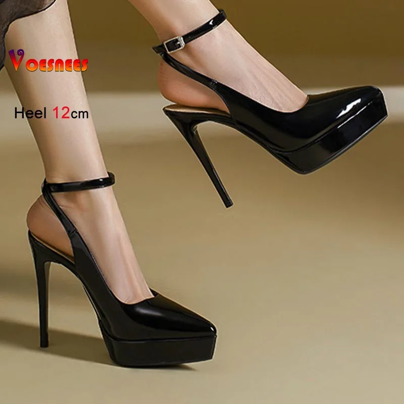 جديد 12 سنتيمتر عالية الكعب النساء الصنادل مثير خنجر أحذية موضة مدبب تو الفم الضحلة سميكة سوليد حذا فردي للسيدات الصيف الصنادل #1