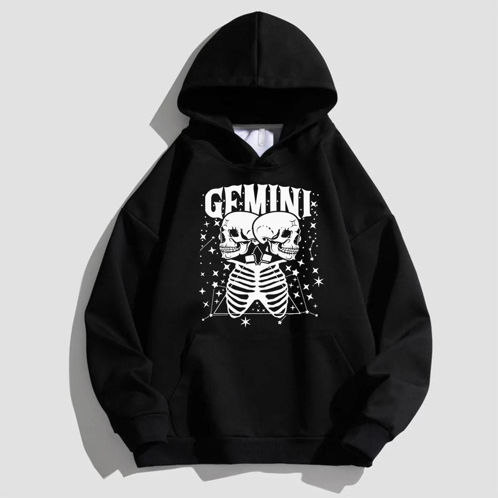 

Men's and women's pure cotton fleece sweatshirt skeleton GEMINI skull print Halloween party hoodie Halloween gift Y2K
