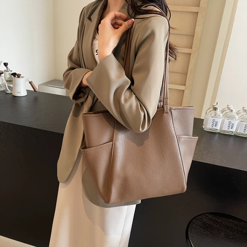 LEFTSIDE PU Leather Big Shoulder Bags for Women 2024 Y2K Designer Korean Fashion Handbags and Purses Trend Design Tote Bag