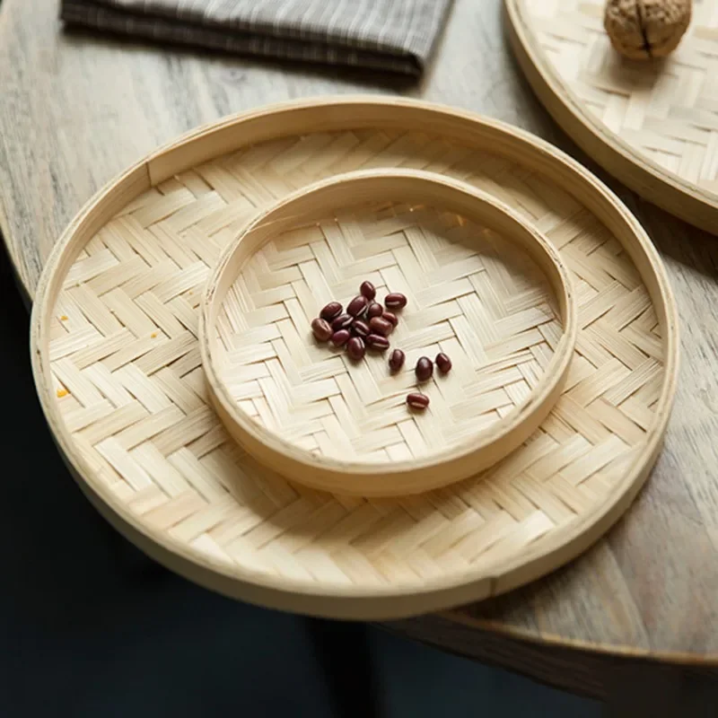 13/18/22/30/36cm Handmade Weaving Bamboo Sieve Raft Round Storage Trays Basket DIY Home Decor Fruit Bread Basket Kitchen Storage