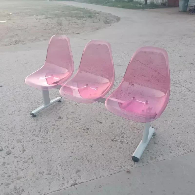 Three-person transparent plastic row chair Square waiting  Hospital bench Station row Stainless steel outdoor