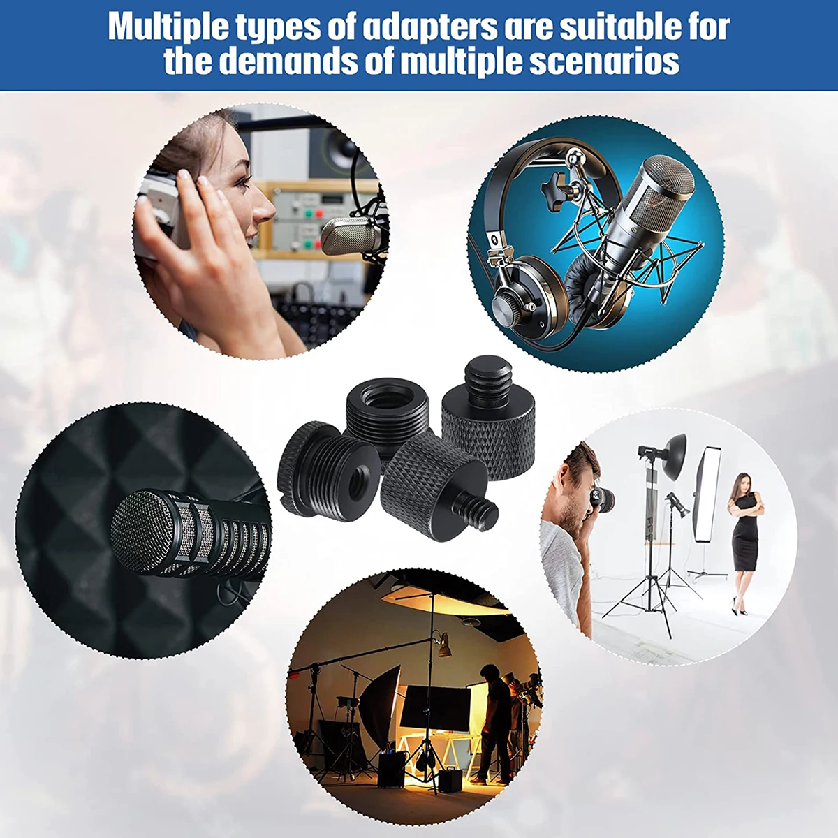 8 pz un set Adattatore filettato supporto microfono Set 1/4,3/8 Maschio a 5/8 Femmina Supporto per microfono Fissaggio Trasferimento adattatore filettatura vite