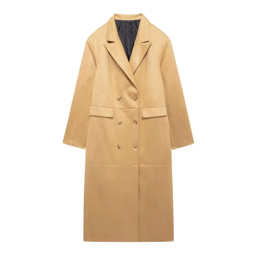 Pop Autumn New Product Women's Fashion And Leisure Versatile Flip Collar Double Row Buckle Decoration Long Windbreaker Coat
