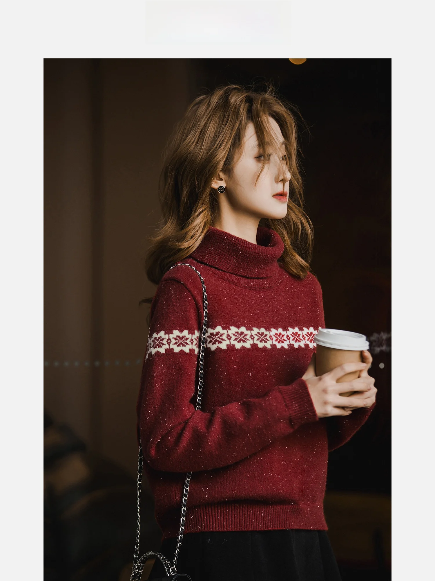 

Женский вязаный свитер с высоким воротником и узором Fair Isle, универсальный топ, новинка Весна 2026, Small Valley Ain Love Song