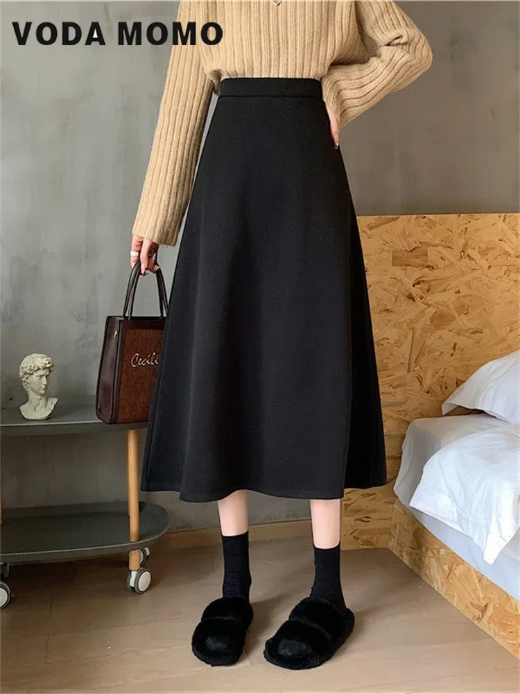 

Versatile Spring Autumn Simple Basic Fashion New Midi Skirts Women Long High Waist All-Match A-Line Elegant Office Lady Leisure