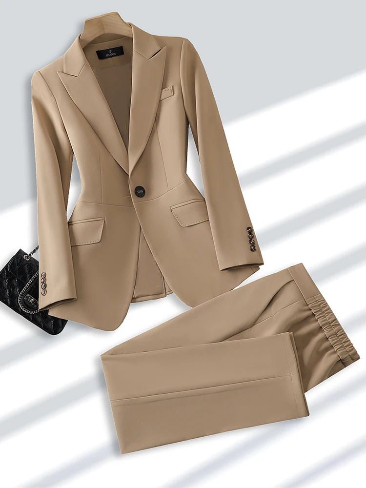 Frauen Formale Hose Anzug Beige Khaki Rosa Damen Blazer Jacke + Hosen Mode Büro Business Arbeit Tragen 2 Stück Set