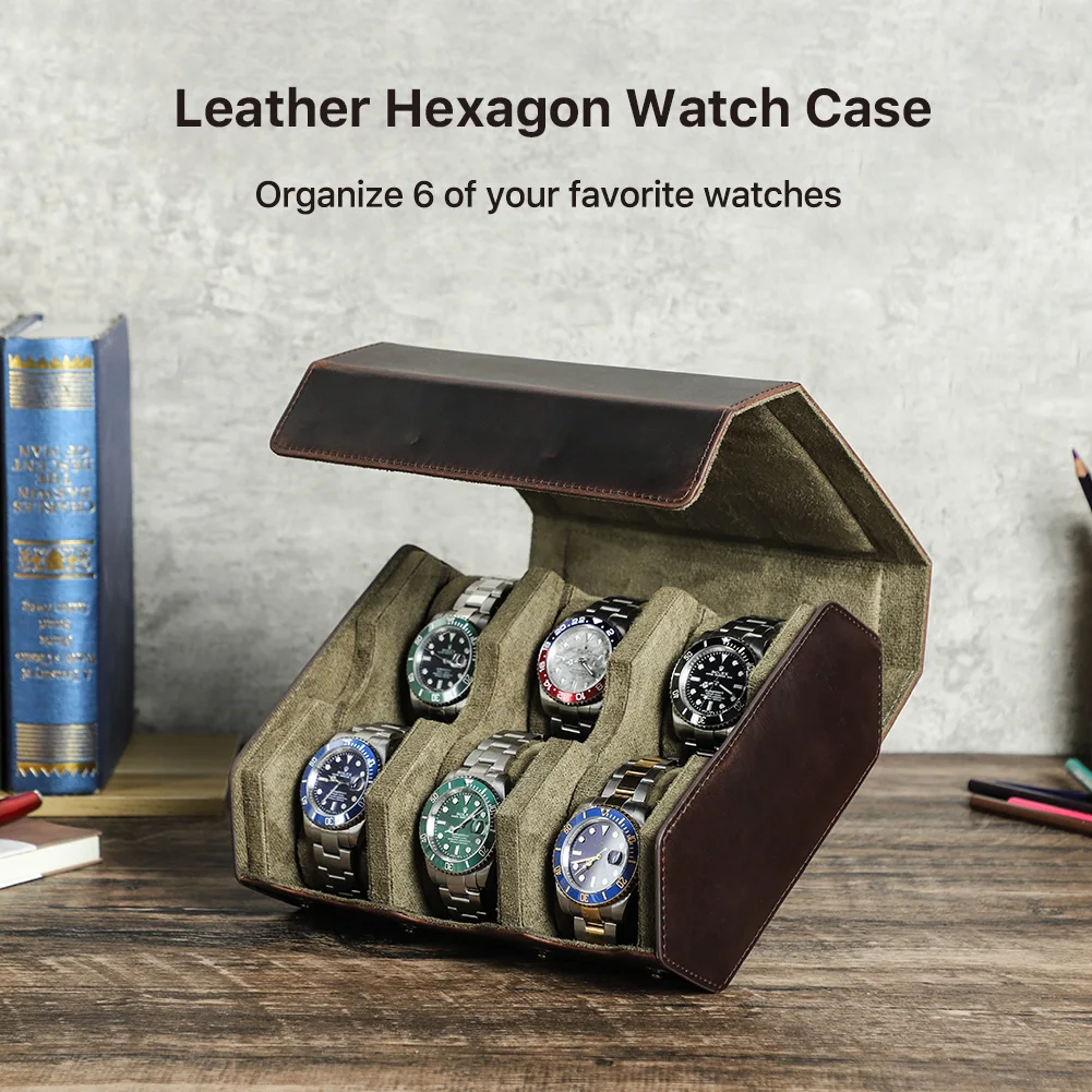 CONTACTS FAMILY Vintage Genuine Leather 6/8 Slots Watch Case Display Watches Roll Storage Organizer Holder Pouch Jewelry Box