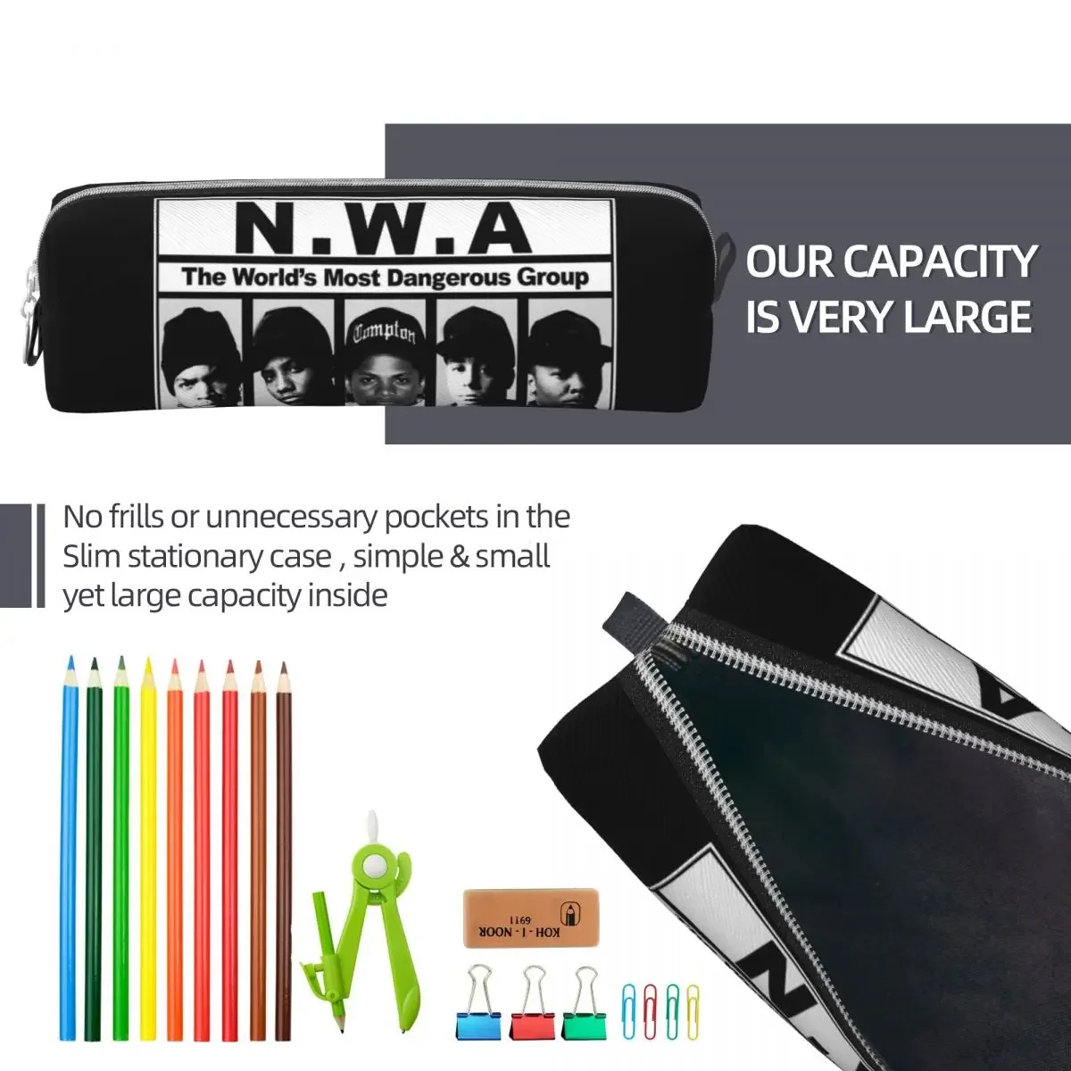 Nwa Meest Gevaarlijke Groep Potlood Hoesjes Nieuwe Pen Box Bag Student Grote Opslag Studenten School Rits Pouch