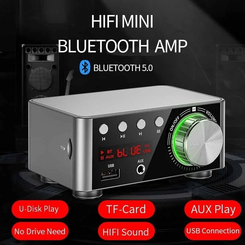 Miniamplificador de Audio HiFi con Bluetooth 5,0, amplificador Digital de clase D, Tpa3116, 50W x 2, USB/AUX IN, para el hogar y el coche