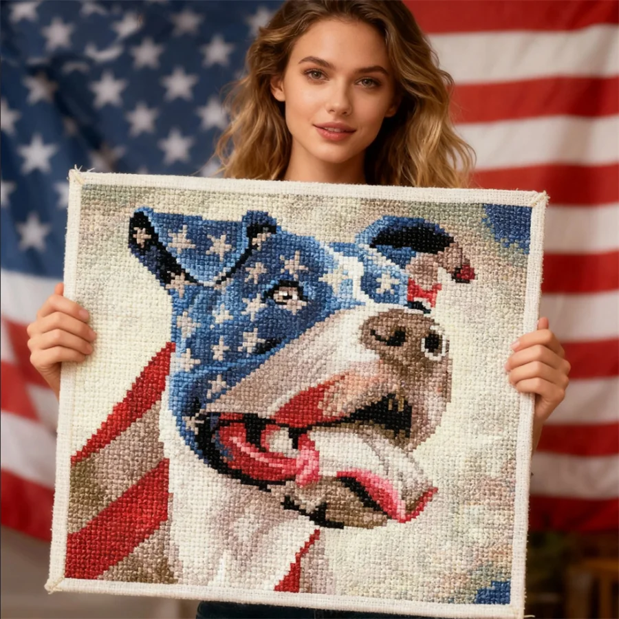 

American dog the Old Glory 2026 New style printed Canvas DIY cross stitch kits set arts adult Craft Embroidery Needlework Sewing