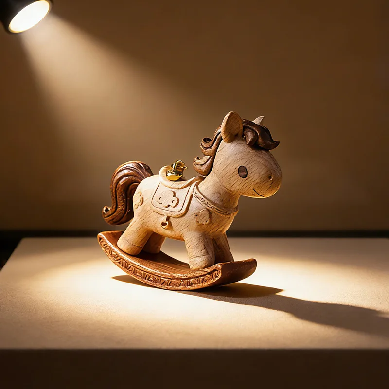 Solid Beech Wood Horse Statue Handmade Carving Tabletop Decor Creative Small Steed Artwork Birthday Souvenir Present